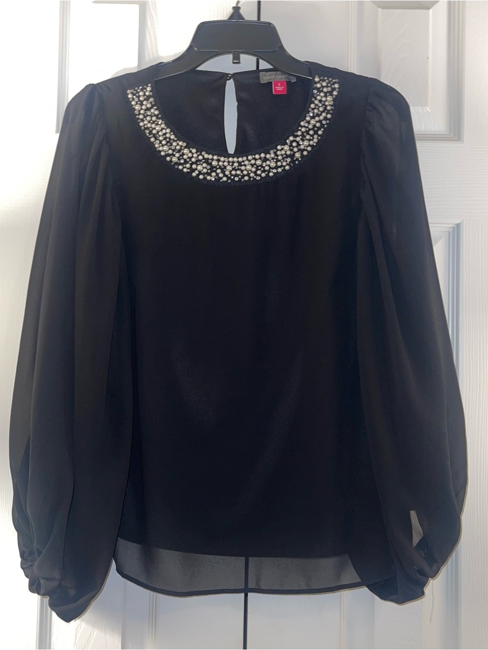 Vince Camuto Black Beaded Neckline Women's Blouse